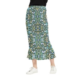 Stones Ornament Mosaic Print Pattern Maxi Fishtail Chiffon Skirt