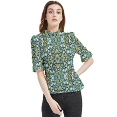 Stones Ornament Mosaic Print Pattern Frill Neck Blouse