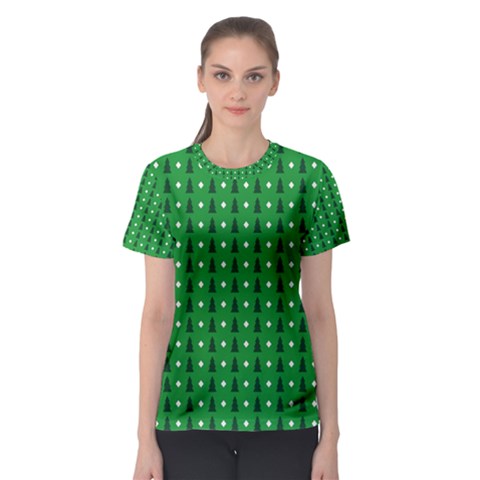 Green Christmas Tree Pattern Background Women s Sport Mesh Tee by Amaryn4rt