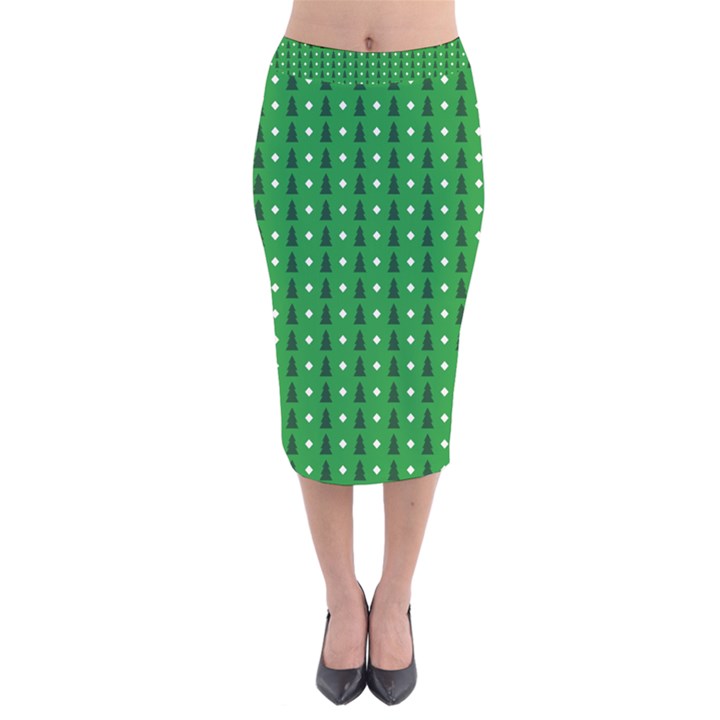 Green Christmas Tree Pattern Background Velvet Midi Pencil Skirt