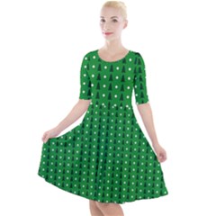 Green Christmas Tree Pattern Background Quarter Sleeve A-line Dress by Amaryn4rt