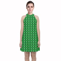 Green Christmas Tree Pattern Background Velvet Halter Neckline Dress  by Amaryn4rt