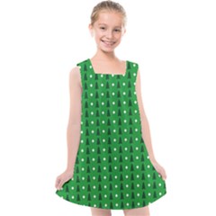 Green Christmas Tree Pattern Background Kids  Cross Back Dress by Amaryn4rt