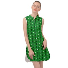 Green Christmas Tree Pattern Background Sleeveless Shirt Dress by Amaryn4rt