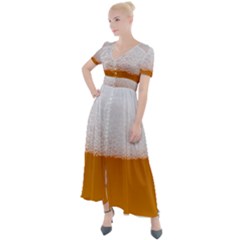 Beer Foam Bubbles Alcohol  Glass Button Up Short Sleeve Maxi Dress by Amaryn4rt