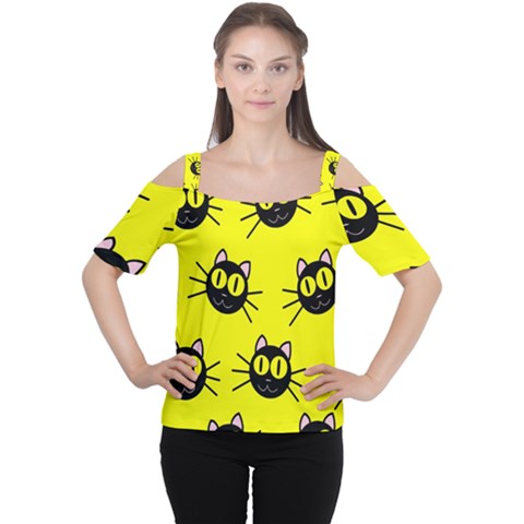 Cats Heads Pattern Design Cutout Shoulder Tee by Amaryn4rt