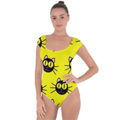 Cats Heads Pattern Design Short Sleeve Leotard 