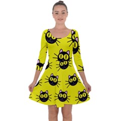 Cats Heads Pattern Design Quarter Sleeve Skater Dress by Amaryn4rt