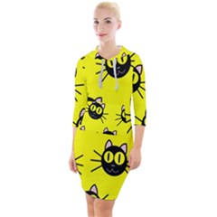 Cats Heads Pattern Design Quarter Sleeve Hood Bodycon Dress by Amaryn4rt