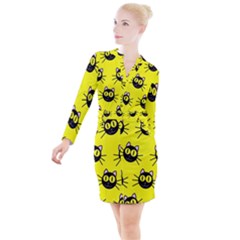 Cats Heads Pattern Design Button Long Sleeve Dress by Amaryn4rt