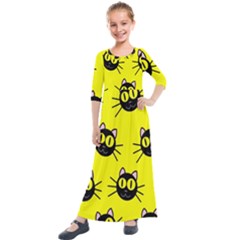 Cats Heads Pattern Design Kids  Quarter Sleeve Maxi Dress by Amaryn4rt