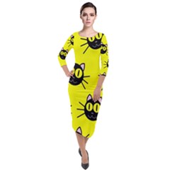 Cats Heads Pattern Design Quarter Sleeve Midi Velour Bodycon Dress by Amaryn4rt