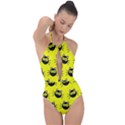 Cats Heads Pattern Design Plunge Cut Halter Swimsuit View1