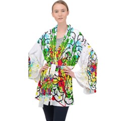 Brain Mind Psychology Idea Hearts Long Sleeve Velvet Kimono  by Amaryn4rt