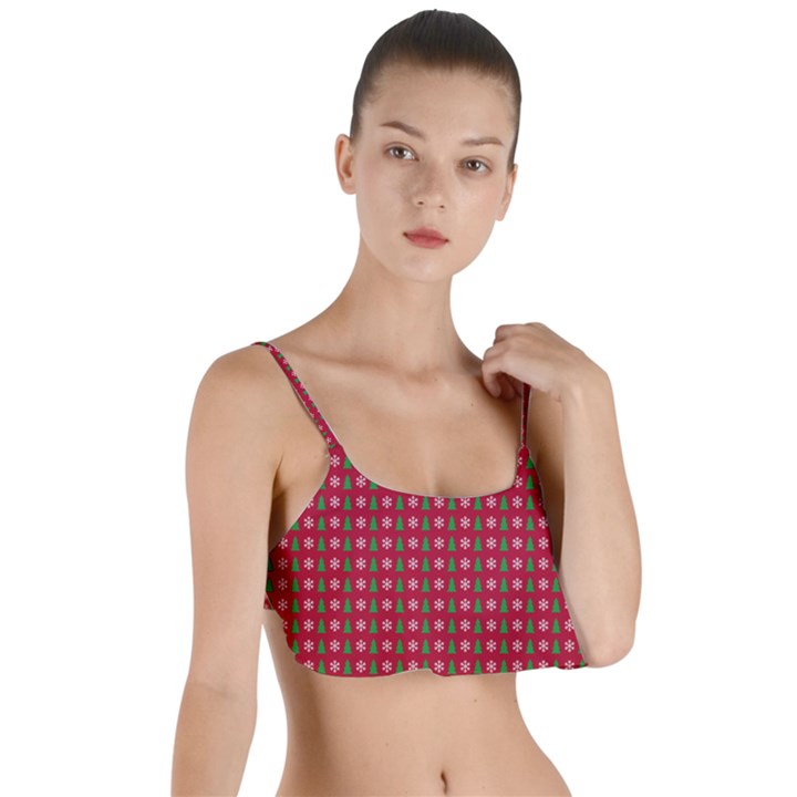 Snowflake Christmas Tree Pattern Layered Top Bikini Top 