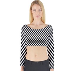 Black And White Checkerboard Background Board Checker Long Sleeve Crop Top