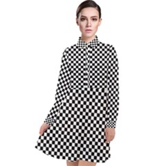 Black And White Checkerboard Background Board Checker Long Sleeve Chiffon Shirt Dress