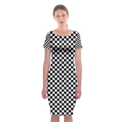 Black And White Checkerboard Background Board Checker Classic Short Sleeve Midi Dress by Amaryn4rt