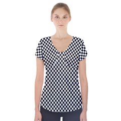 Black And White Checkerboard Background Board Checker Short Sleeve Front Detail Top by Amaryn4rt