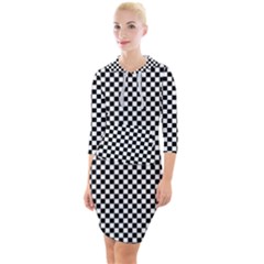 Black And White Checkerboard Background Board Checker Quarter Sleeve Hood Bodycon Dress