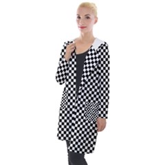 Black And White Checkerboard Background Board Checker Hooded Pocket Cardigan by Amaryn4rt