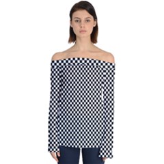 Black And White Checkerboard Background Board Checker Off Shoulder Long Sleeve Top