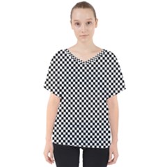 Black And White Checkerboard Background Board Checker V-neck Dolman Drape Top by Amaryn4rt