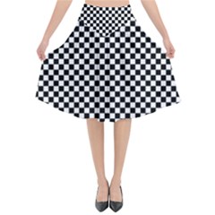 Black And White Checkerboard Background Board Checker Flared Midi Skirt by Amaryn4rt