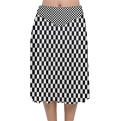 Black And White Checkerboard Background Board Checker Velvet Flared Midi Skirt