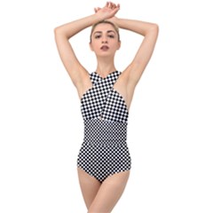 Black And White Checkerboard Background Board Checker Cross Front Low Back Swimsuit by Amaryn4rt