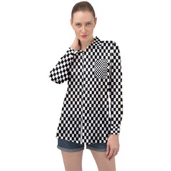 Black And White Checkerboard Background Board Checker Long Sleeve Satin Shirt