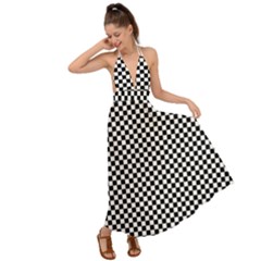 Black And White Checkerboard Background Board Checker Backless Maxi Beach Dress