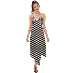 Black And White Checkerboard Background Board Checker Halter Tie Back Dress  by Amaryn4rt