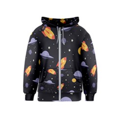 Cosmos Rockets Spaceships Ufos Kids  Zipper Hoodie by Amaryn4rt