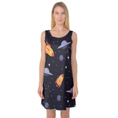 Cosmos Rockets Spaceships Ufos Sleeveless Satin Nightdress