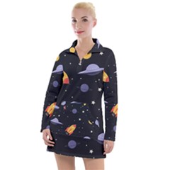 Cosmos Rockets Spaceships Ufos Women s Long Sleeve Casual Dress