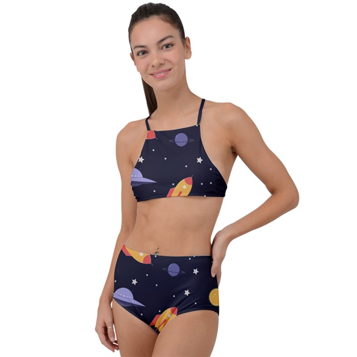 Cosmos Rockets Spaceships Ufos High Waist Tankini Set