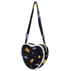 Cosmos Rockets Spaceships Ufos Heart Shoulder Bag by Amaryn4rt