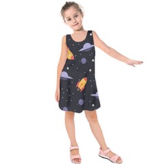 Cosmos Rockets Spaceships Ufos Kids  Sleeveless Dress