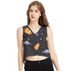 Cosmos Rockets Spaceships Ufos V-neck Cropped Tank Top