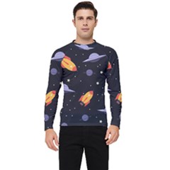 Cosmos Rockets Spaceships Ufos Men s Long Sleeve Rash Guard