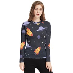 Cosmos Rockets Spaceships Ufos Women s Long Sleeve Rash Guard