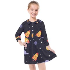 Cosmos Rockets Spaceships Ufos Kids  Quarter Sleeve Shirt Dress by Amaryn4rt