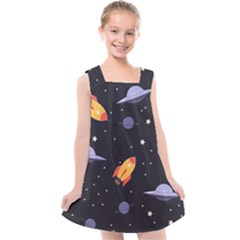 Cosmos Rockets Spaceships Ufos Kids  Cross Back Dress