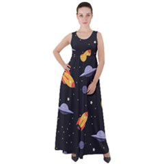 Cosmos Rockets Spaceships Ufos Empire Waist Velour Maxi Dress