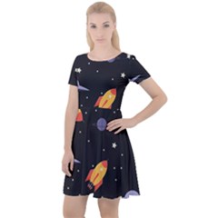 Cosmos Rockets Spaceships Ufos Cap Sleeve Velour Dress 