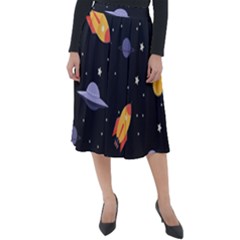 Cosmos Rockets Spaceships Ufos Classic Velour Midi Skirt  by Amaryn4rt