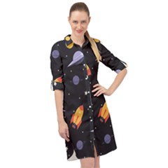 Cosmos Rockets Spaceships Ufos Long Sleeve Mini Shirt Dress