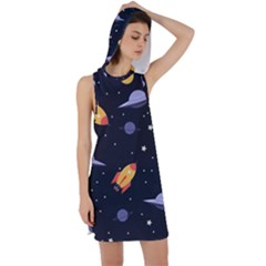 Cosmos Rockets Spaceships Ufos Racer Back Hoodie Dress