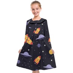 Cosmos Rockets Spaceships Ufos Kids  Midi Sailor Dress